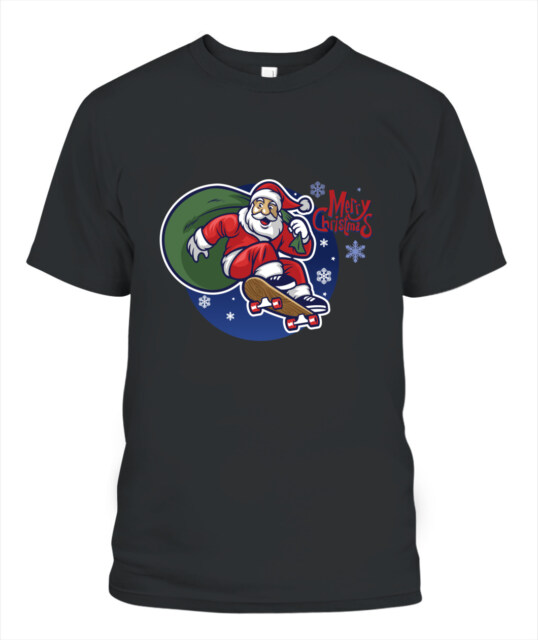 Christmas Santa Claus Skating T-Shirt - Unisex Cotton Holiday Tee | POD Print