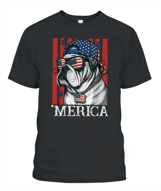 Merica Bulldog Funny Patriotic American Flag 4th Of July Shirt