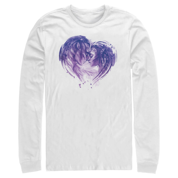 Men's Avatar: The Way of Water Neytiri and Jake Sully Watercolor Heart Adult Long Sleeve Shirt