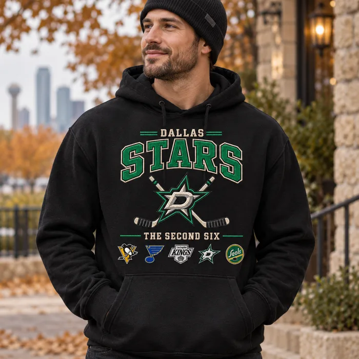 Dallas Stars Second Six Premium Embroidered Hockey Hoodie – Vintage Heritage Pullover Sweatshirt