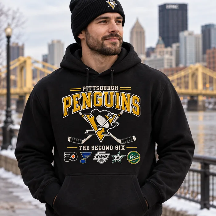 Pittsburgh Penguins Second Six Premium Embroidered Hockey Hoodie – Vintage Heritage Pullover Sweatshirt