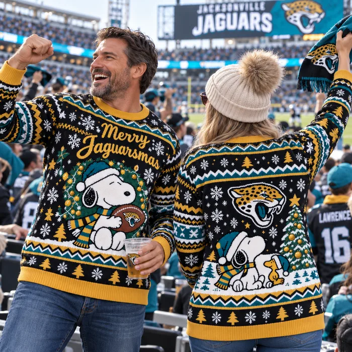 Jacksonville Jaguars Ugly Christmas Sweater, JAX Holiday Snowflake Knit, Football Fan Gift