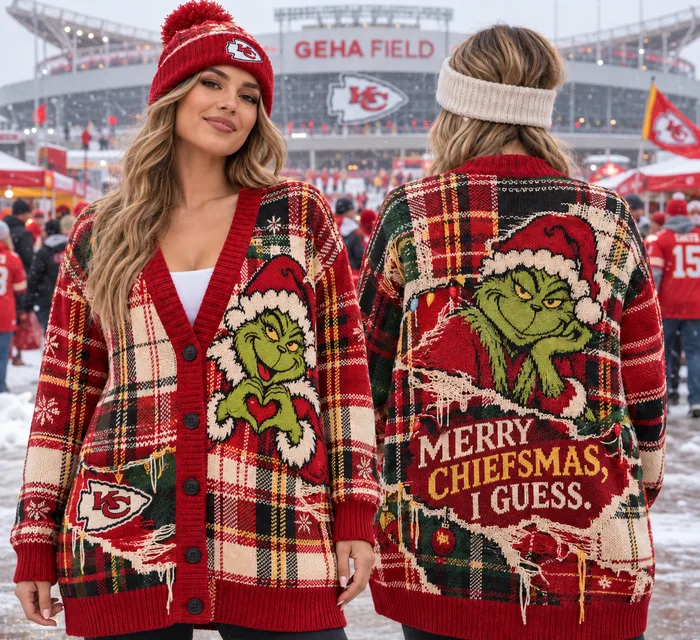 Kansas City Chiefs | Grinch Merry Chiefsmas I Guess Christmas Knitted Cardigan Sweater