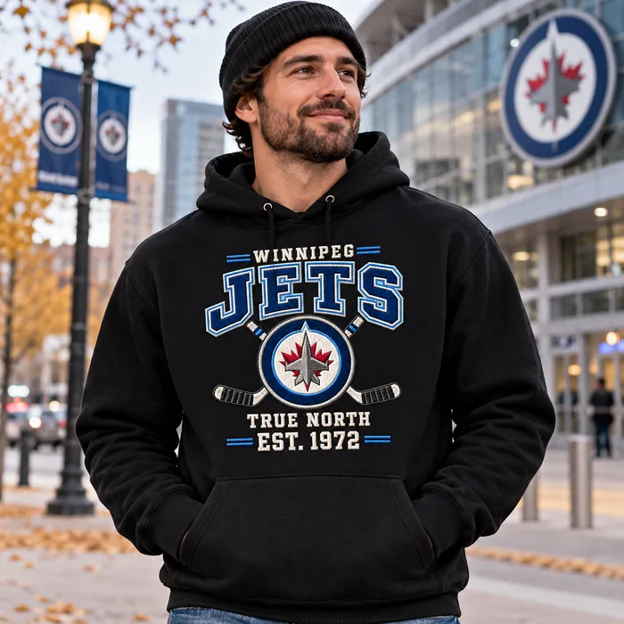 Winnipeg Jets True North Premium Embroidered Hockey Hoodie – EST. 1972 Vintage Heritage Sweatshirt