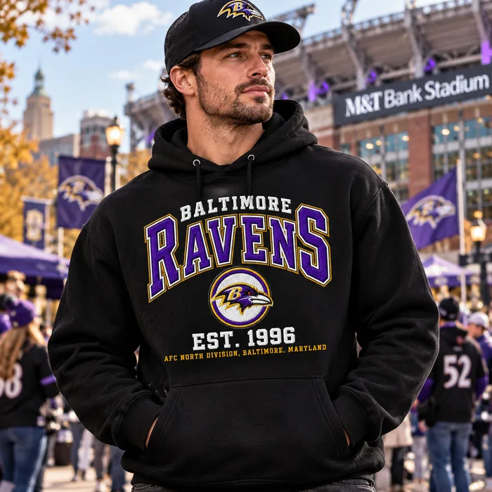 Baltimore Ravens Premium Embroidered Football Hoodie – EST. 1996 Vintage Heritage Sweatshirt