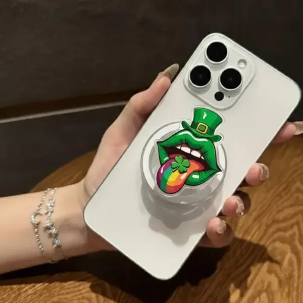 Saint Patrick S Day Green Lips Rainbow Tongue Lucky Clover Phone Grip