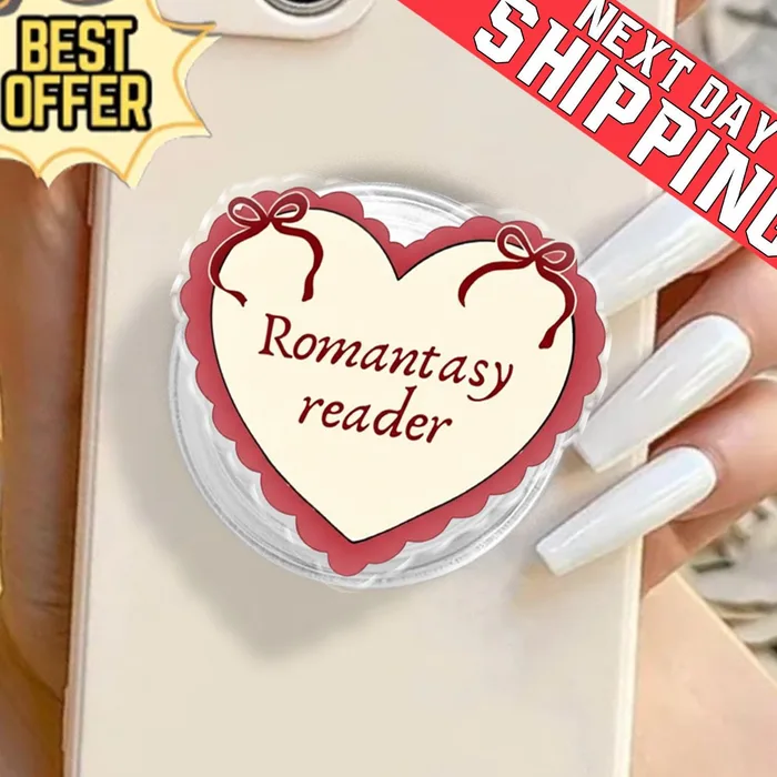 Romantasy Reader Red Coquette Heart Bookish Gift Bow Phone Grip