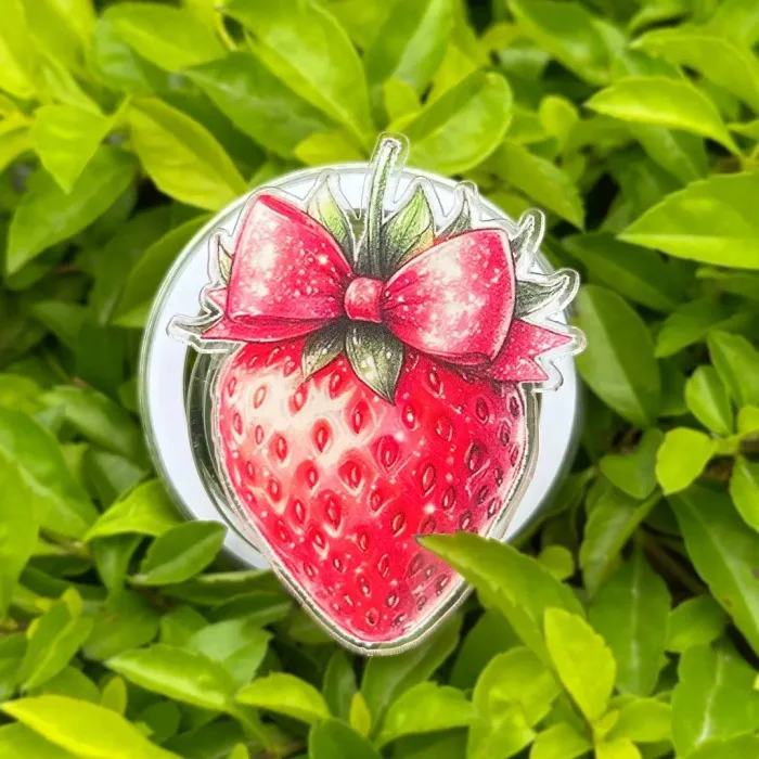 Adorable Strawberry with Red Bow Fruit Coquette Ribbon Phone Grip