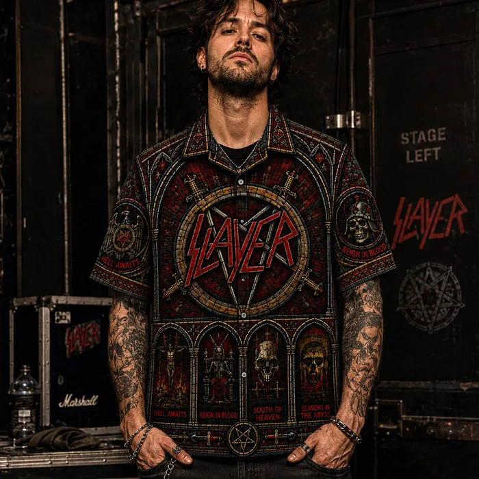 Slayer Hawaiian Shirt, Stage Ready Rock Button Up, Festival Music Collector Gift