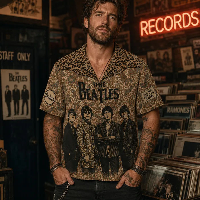 The Beatles Vintage Hawaiian Shirt, Abbey Road British Rock Button Up, Sgt Pepper Music Fan Gift