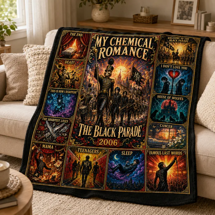 My Chemical Romance The Black Parade 2006 Throw Blanket, Famous Last Words Tribute, Gerard Way Era Keepsake