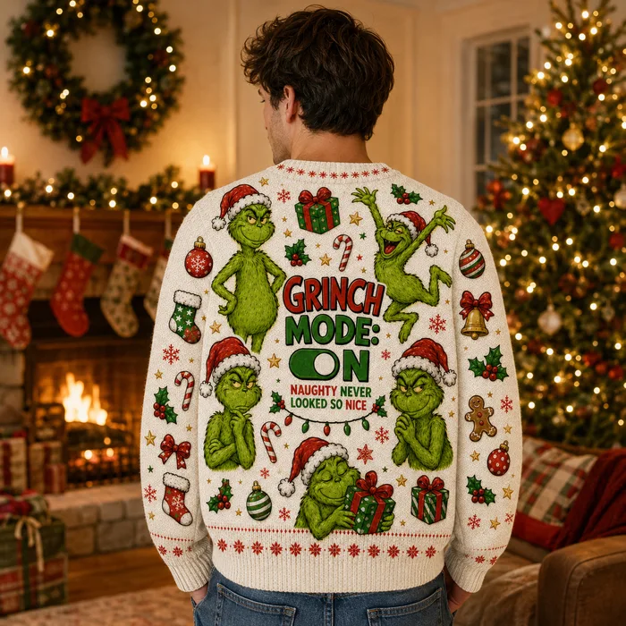 Christmas Party Cardigan, Green Knit Holiday Sweater for the Festive Season