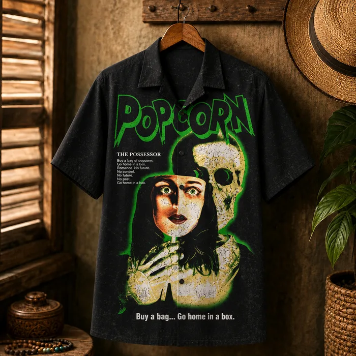 Popcorn Men's Hawaiian Shirt - Retro Horror Button Up
