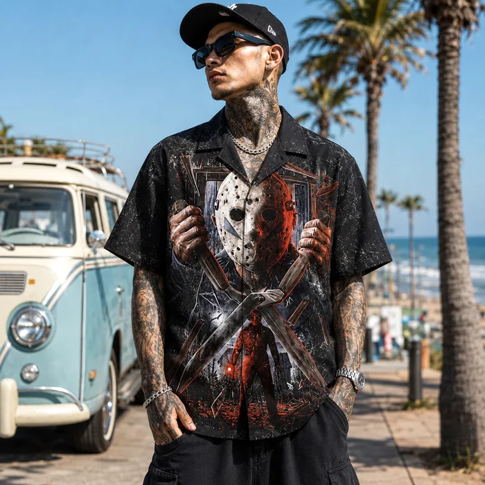 Jason Machete Men's Hawaiian Shirt - Slasher Horror Button Up