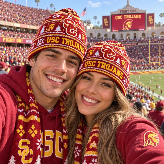 USC Trojans Knit Beanie Hat, LA Memorial Coliseum Tradition, USC Victory Bell Rivalry Saturday Look
