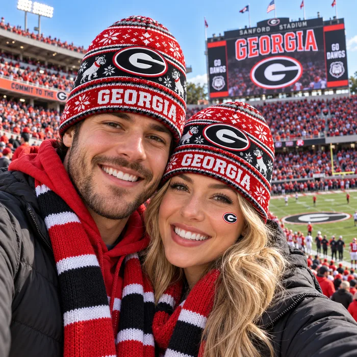 University of Georgia Bulldogs Knit Beanie Hat, Sanford Stadium Between the Hedges, UGA Athens Saturday Football Style
