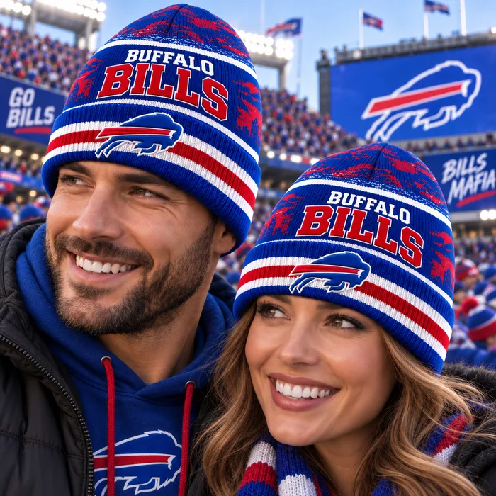 Buffalo Bills Knit Beanie Hat, No. 17 Bills Mafia Style, BUF Highmark Stadium Orchard Park Look