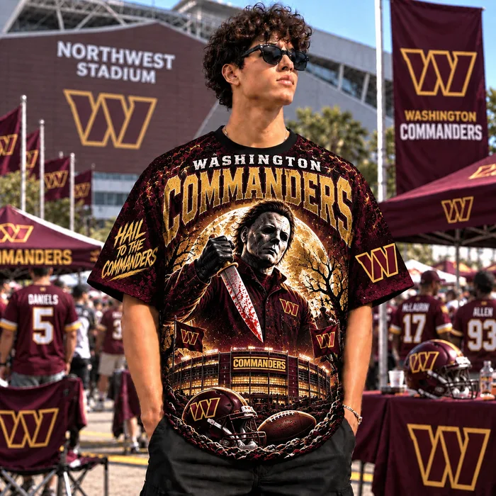 Washington Commanders Horror 3D Shirt, Burgundy Gold Graphic Tee, WAS Capital City Series