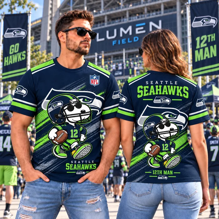 Seattle Seahawks 3D Football Shirt, SEA 12s Action Green, Pacific Northwest Loud House