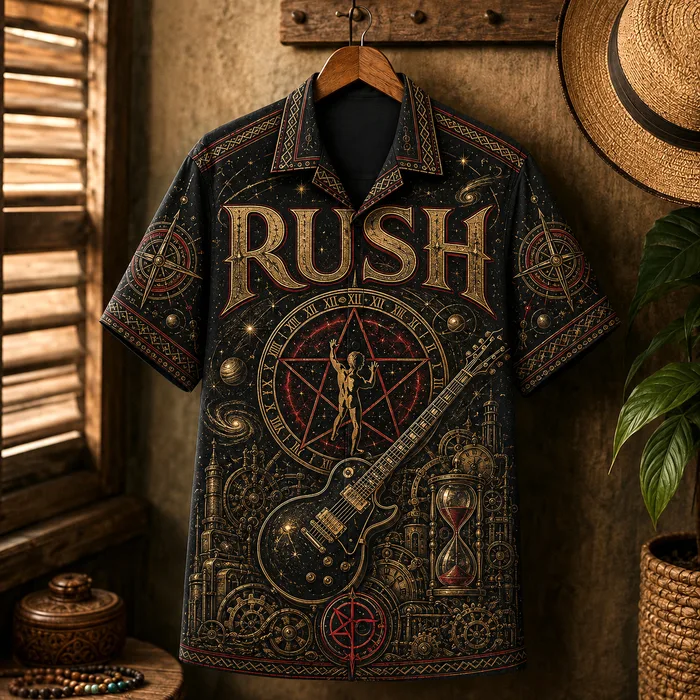 Rush Hawaiian Shirt, Clockwork Angels Button Up, Progressive Rock Collector Gift
