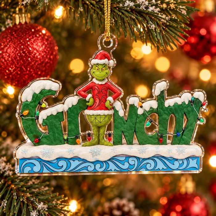 The Grinch Climbing Ladder Acrylic 2D Ornament, Playful Grinchmas Holiday Decoration, Funny Stocking Stuffer Idea