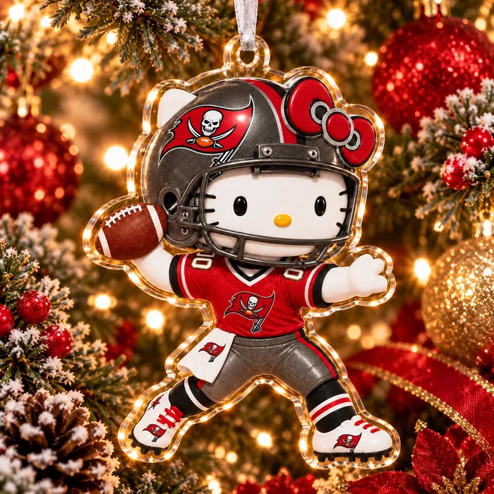 Tampa Bay Buccaneers Hello Kitty Football Christmas Decor, Acrylic Ornament, Holiday Sports Keepsake