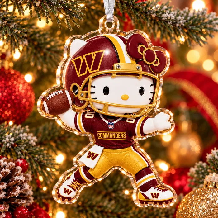 Washington Commanders Hello Kitty Holiday Ornament, Football Acrylic Tree Decor, Cute Christmas Fan Gift