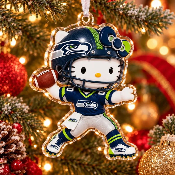 Seattle Seahawks Hello Kitty Christmas Acrylic Ornament, Cute Sports Tree Decoration, Football Fan Keepsake