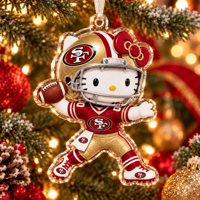 San Francisco 49ers Hello Kitty Football Acrylic Ornament, Christmas Tree Decor, Holiday Team Spirit Gift