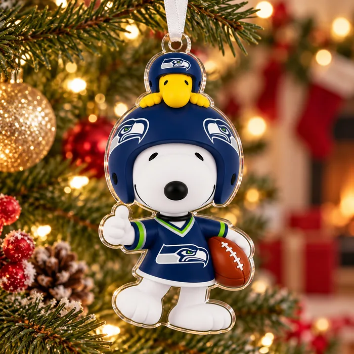 Seattle Seahawks Snoopy Christmas Ornament, Woodstock Football Christmas Tree Decor, Game Day Fan Gift