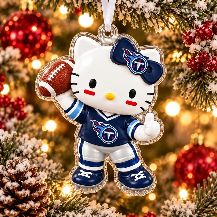 Tennessee Titans Hello Kitty Christmas Ornament, 2D Acrylic Football Keepsake, Holiday Tree Decor for Fans, Cute Sports Gift