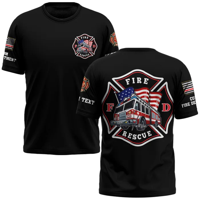 Custom Dept & Text US Fire Rescue Truck #DQH0138 - AOP T-shirt