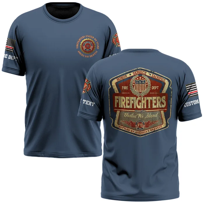 Custom Dept & Text United We Stand – Firefighters Brotherhood #DQH0094 - AOP T-shirt