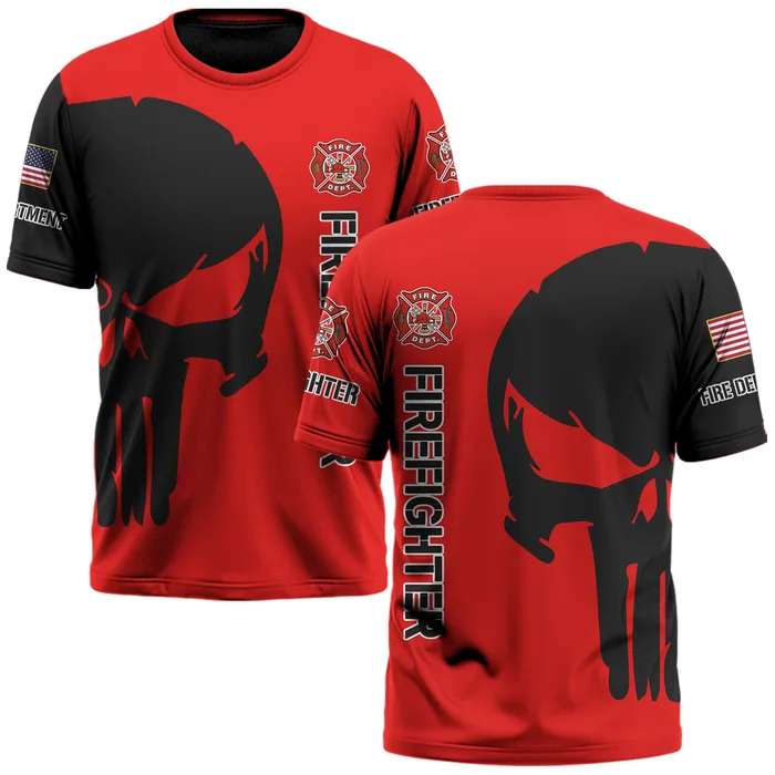 Custom Fire Department Firefighter Skull Duty #DQH0063 - AOP T-shirt
