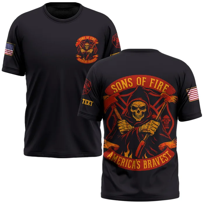 Custom Text Sons Of Fire America Bravest #DQH0177 - AOP T-shirt