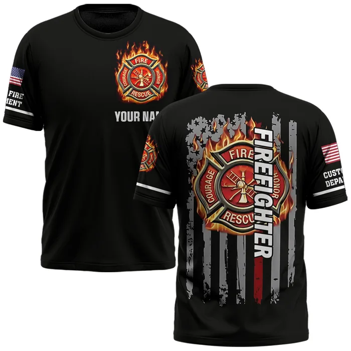 Custom Dept & Name Forged by Fire – American Firefighter Pride #DQH0060 - AOP T-shirt