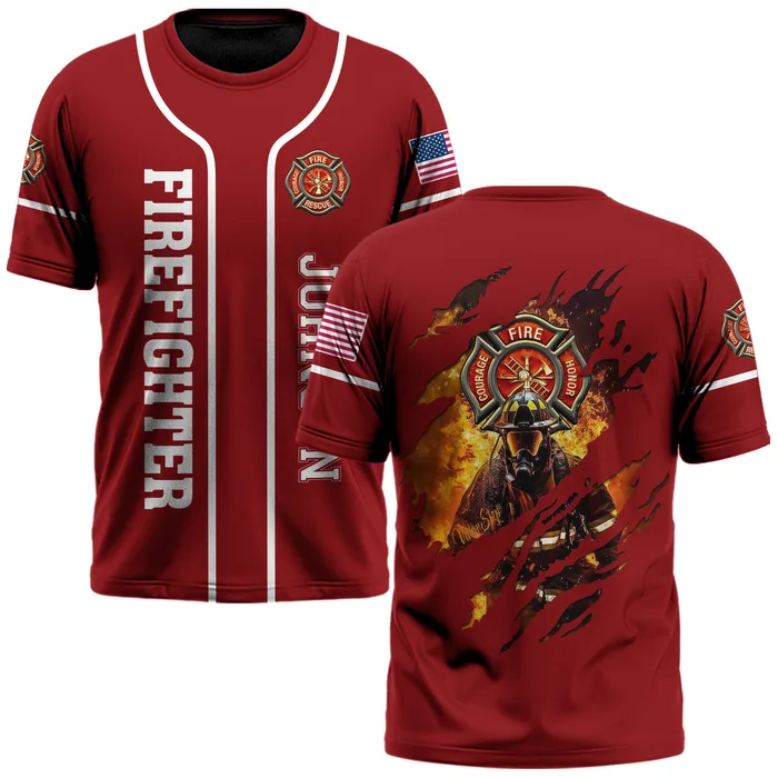 Custom Name Brave Firefighter #DQH0028 - AOP T-shirt