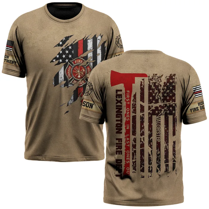 Custom Name & Fire Dept Firefighter Axe Flag – Tactical Tan Edition #DQH0292 - AOP T-shirt