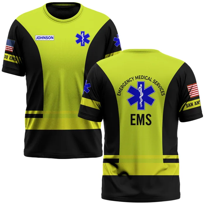 Custom Name & Department Hi-Vis EMS First Responders #DQH0539 - AOP T-shirt
