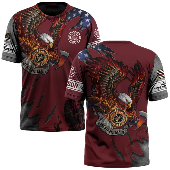 Custom Name & Fire Department Born American, Forged in Fire #DQH0297 - AOP T-shirt