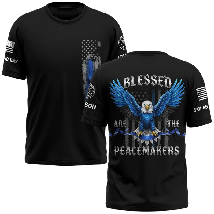 Custom Name & Station Blessed Are The Peacemakers America Pride #DQH0559 - AOP T-shirt