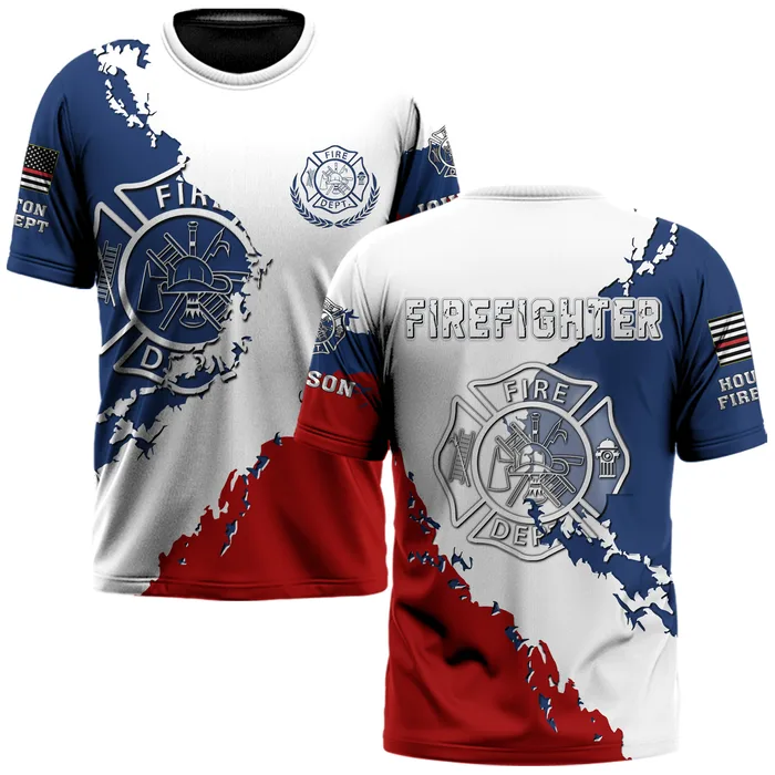 Custom Name & Department Firefighter Stars & Stripes Honor #DQH0513 - AOP T-shirt