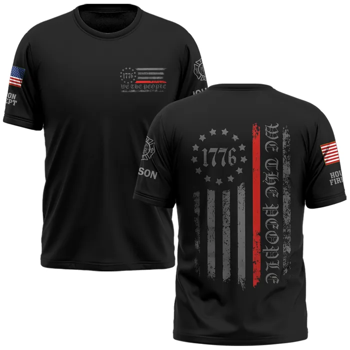 Custom Name & Fire Department We The People 1776 Red Line Firefighter #DQH0438 - AOP T-shirt
