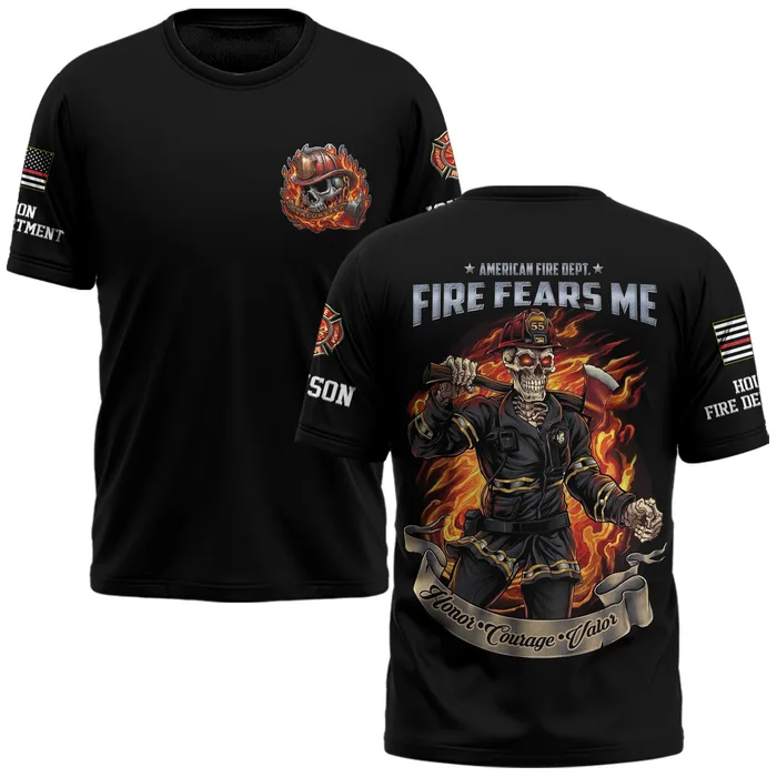 Custom Name & Fire Department Fire Fears Me #DQH0378 - AOP T-shirt