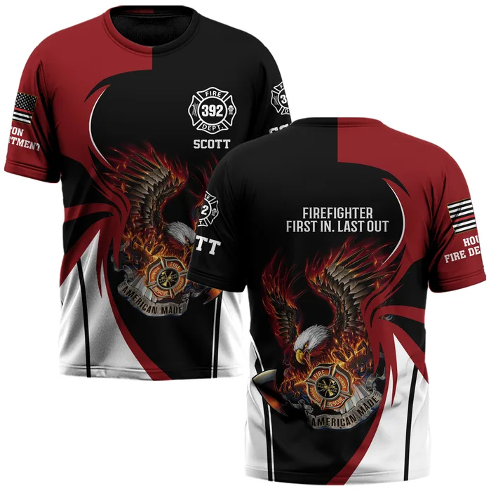 Custom Name, Number & Dept Patriotic Eagle Blaze – Split Red/Black #DQH0287 - AOP T-shirt
