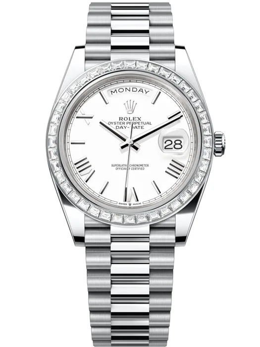 Rolex Day-Date, 36mm, Platinum and Diamonds, Ref# 128396tbr-0010 Watch