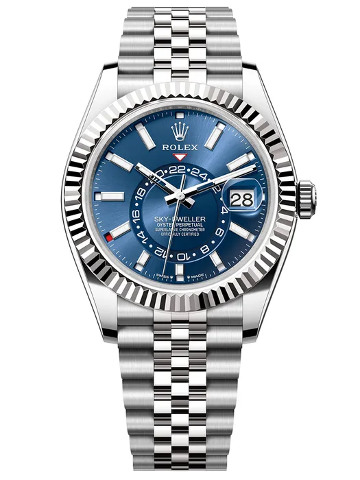 Sky Dweller Blue Dial 18K White Gold Bezel Steel Jubilee Men's Watch 326934