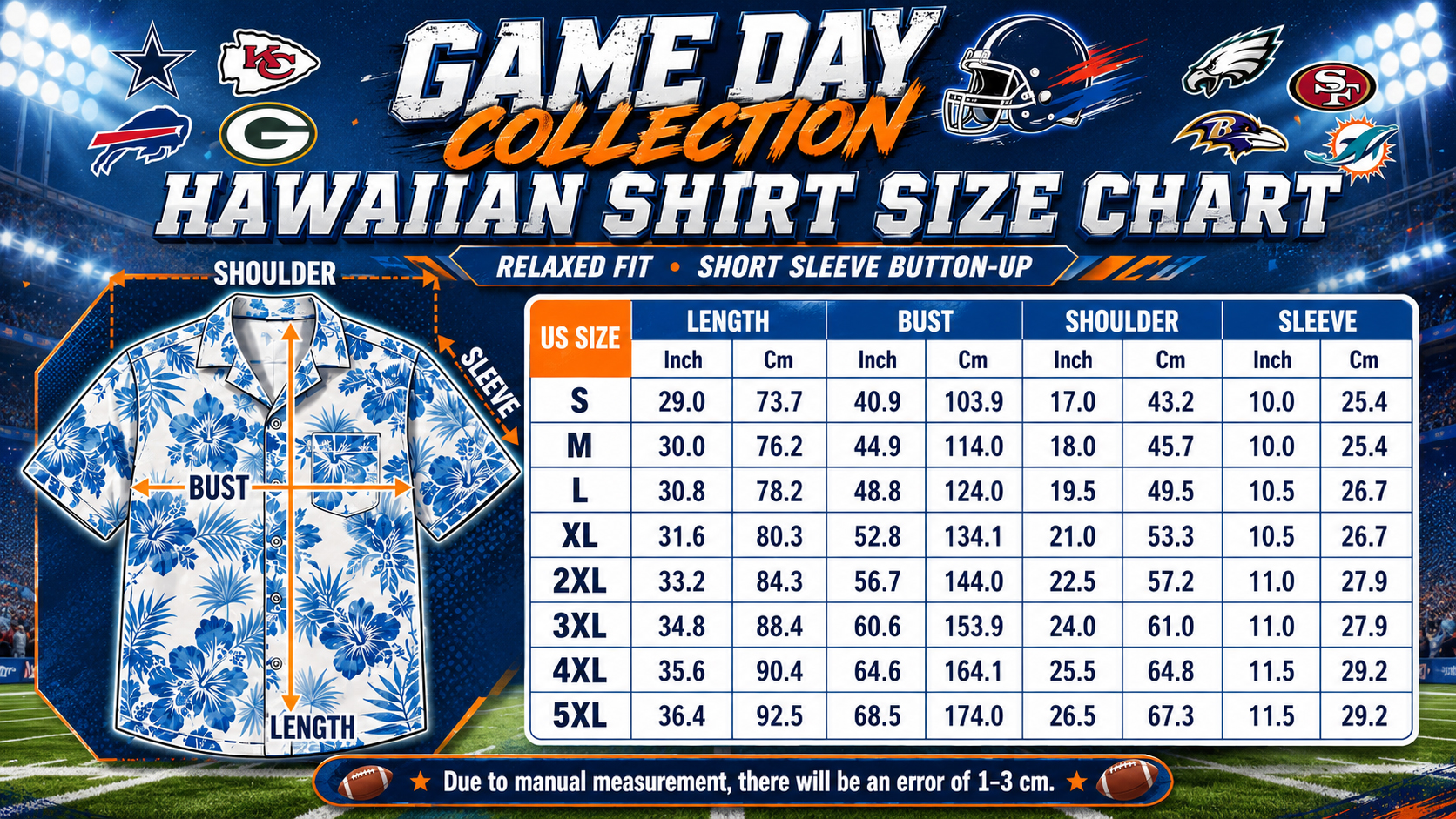 Hawaiian Shirt Size Chart