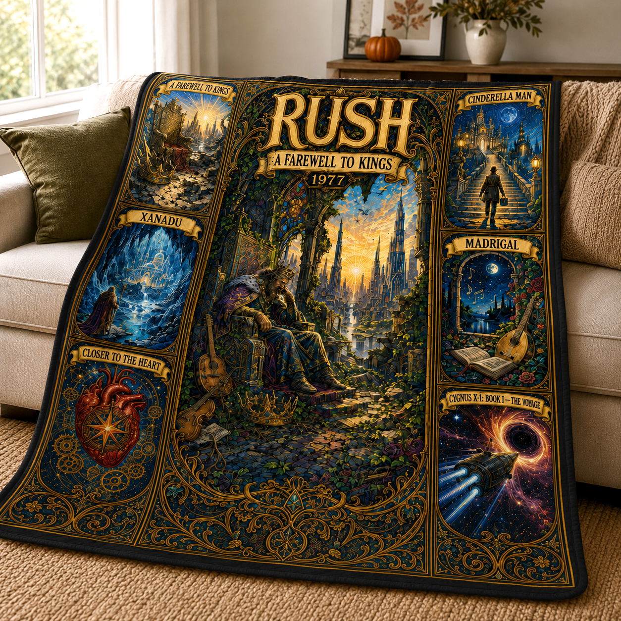 A Farewell to Kings 2112 1976 Blanket , Progressive Rock Music Throw, Vintage Album Inspired Home Decor, Cozy Gift for Rock Fans