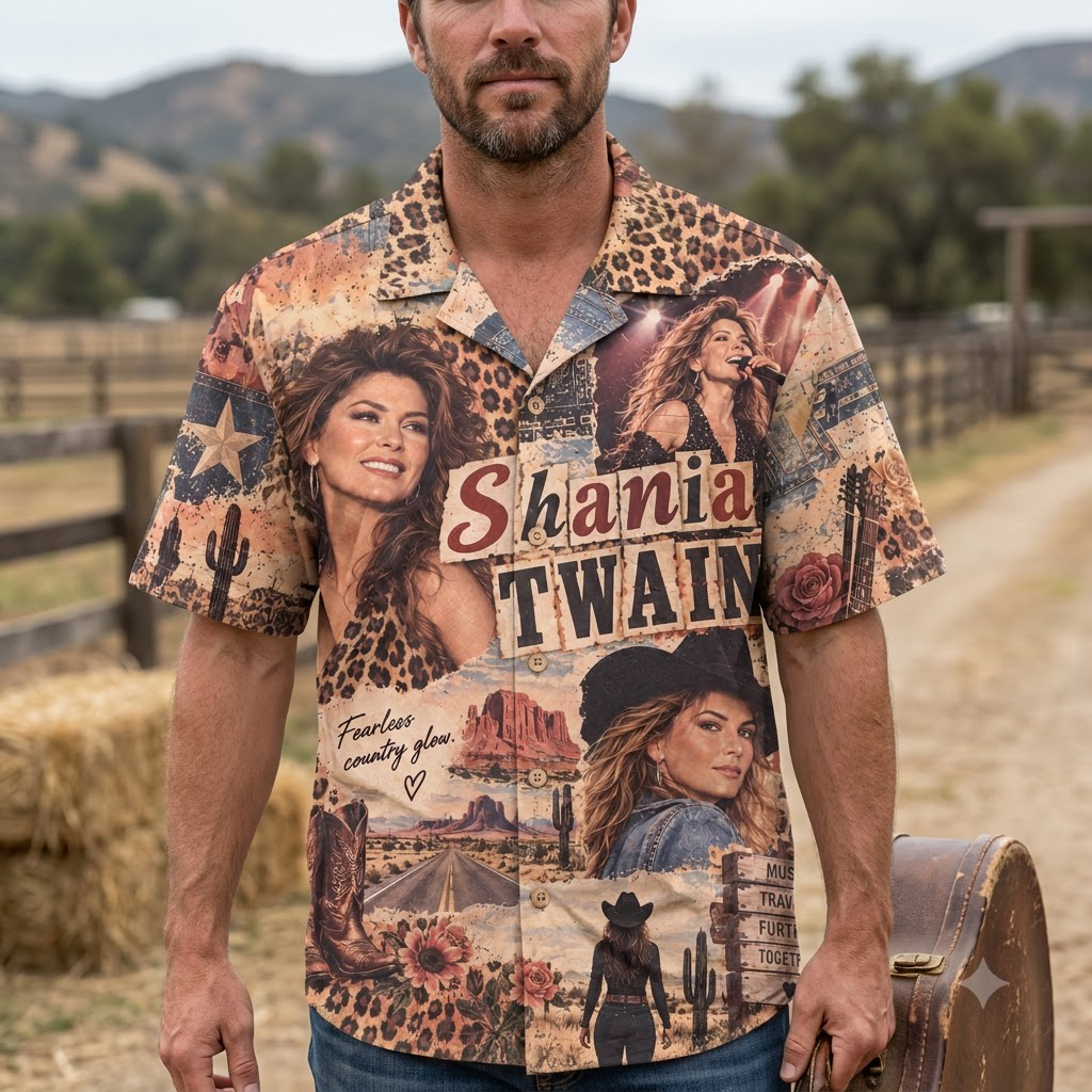Shania Twain Vintage Collage Hawaiian Shirt, Country Music Button Up, Fan Gift